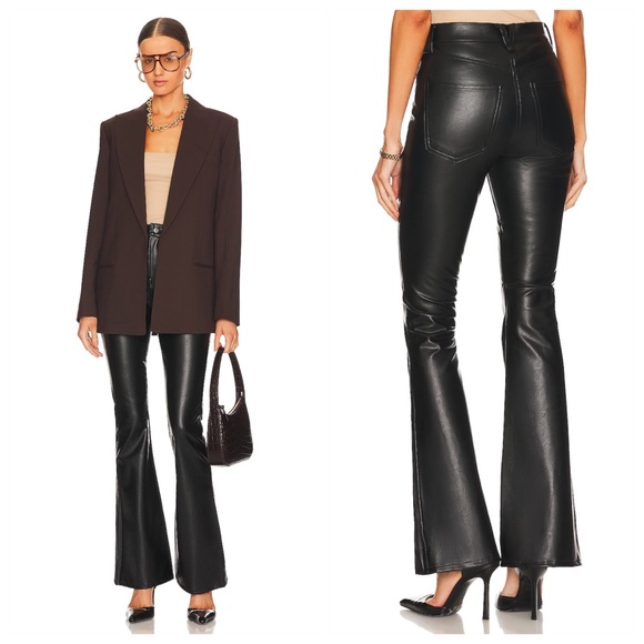 Veronica Beard Beverly Vegan Leather High Rise Skinny Flare Pant *Black* Sz 26 - Picture 1 of 16